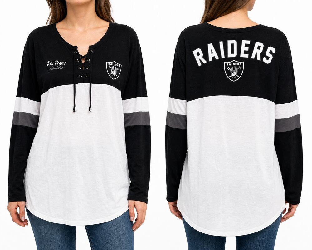 NFL Team Apparel Las Vegas Raiders Football Women's Lace-Up Tunic Top Size Large